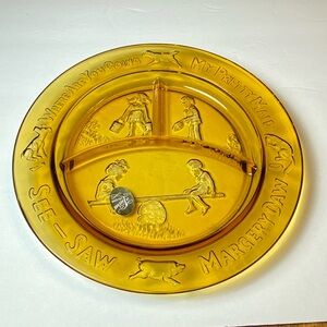 Tiara Amber Glass Nursery Rhyme Child's Divided Plate Where Are You Going